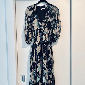 Mango Floral Print Dress with Balloon Sleeves - Size 4